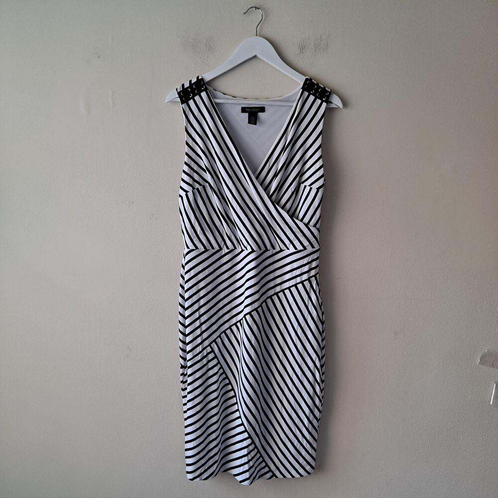 White House Black Market Sleeveless Stripe Surplice Sheath Dress White Black 12 - Picture 8 of 15